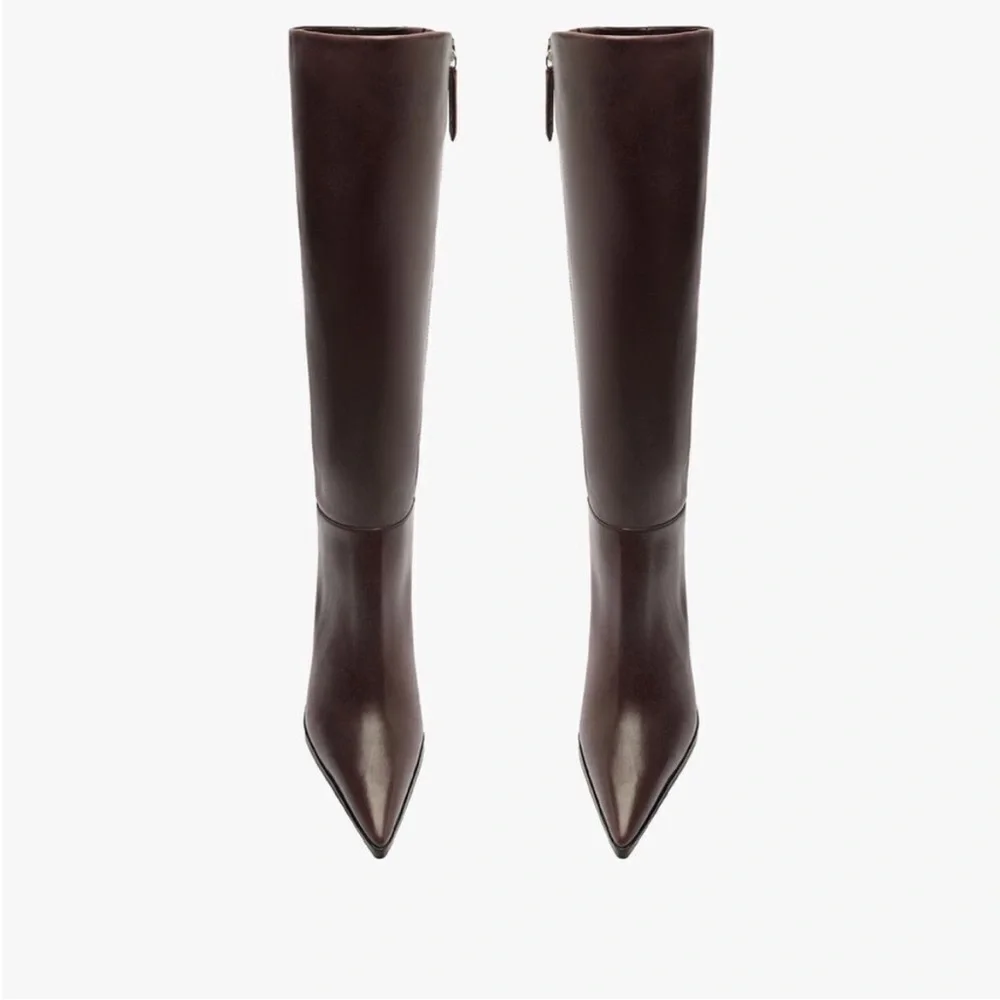 SCHUTZ MIKKI UP BLOCK BOOT Brown Maroon Leather Knee-high Sz 5